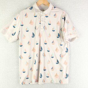 Rolo Golf Polo Mens Medium Beige Sailboat All Over Print Golf Performance